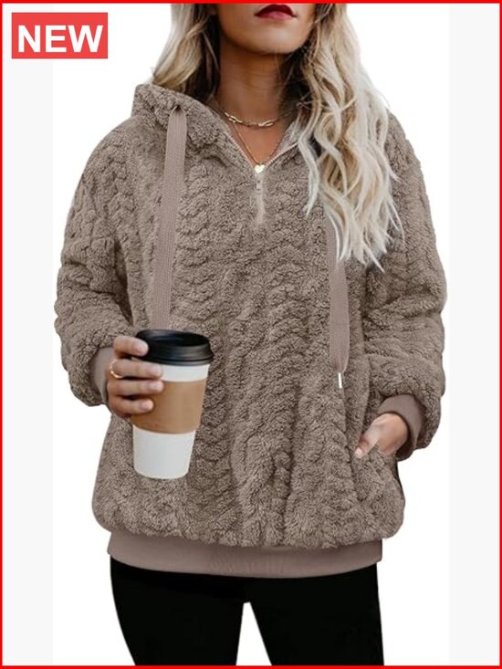 Jackets & Blazers - Womens Sherpa Pullover Oversized Fuzzy Hoodie Double Fleece Sweatshirt Coat